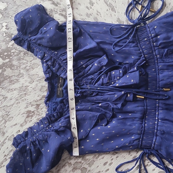 House Of Harlow Revolve Valencia Navy & Gold Dot Flutter Mini Dress SzXS - Picture 5 of 9